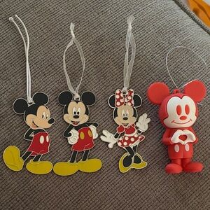 Disney Mickey and Minnie Mouse Ornament Lot - 3 metal 1 rubber